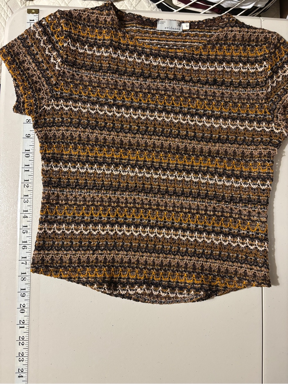 Vintage Y2K Grunge Top Size Small Crochet Open Knit Short Sleeves Layers Stripe - Picture 6 of 8